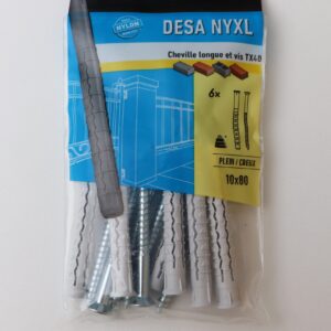 Cheville et vis 10x80 sac de 6