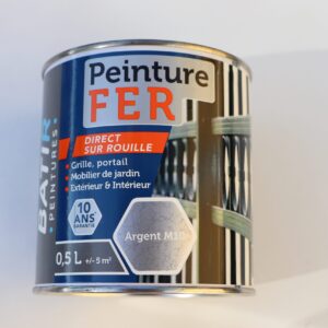 Peinture laque antirouille couleur Argent effet martelé pot de 0,5 L