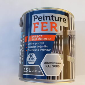 Peinture laque antirouille couleur Aluminium brillant pot de 2,5 L
