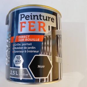 Peinture laque antirouille couleur Noir brillant pot de 2,5 L