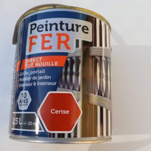 Peinture laque antirouille couleur Cerise pot de 2,5 L